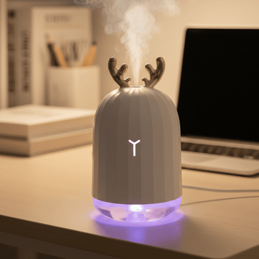 GLOWDEER – Mini umidificatore d'aria a forma di cervo, ultra silenzioso con LED che cambiano colore e spegnimento automatico