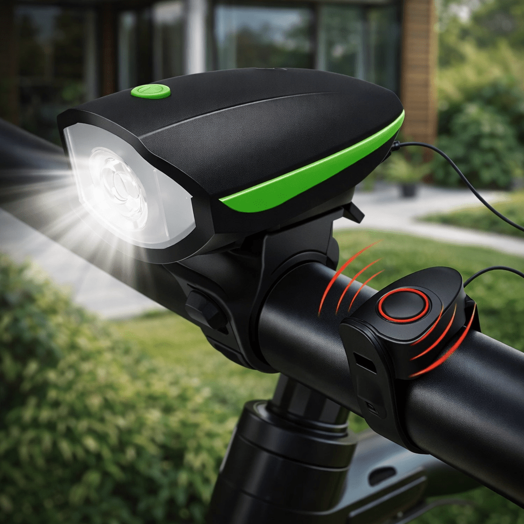 LUCE DI AVVERTENZA – Faro LED ricaricabile 3-in-1 per bicicletta e clacson per una maggiore sicurezza durante la pedalata