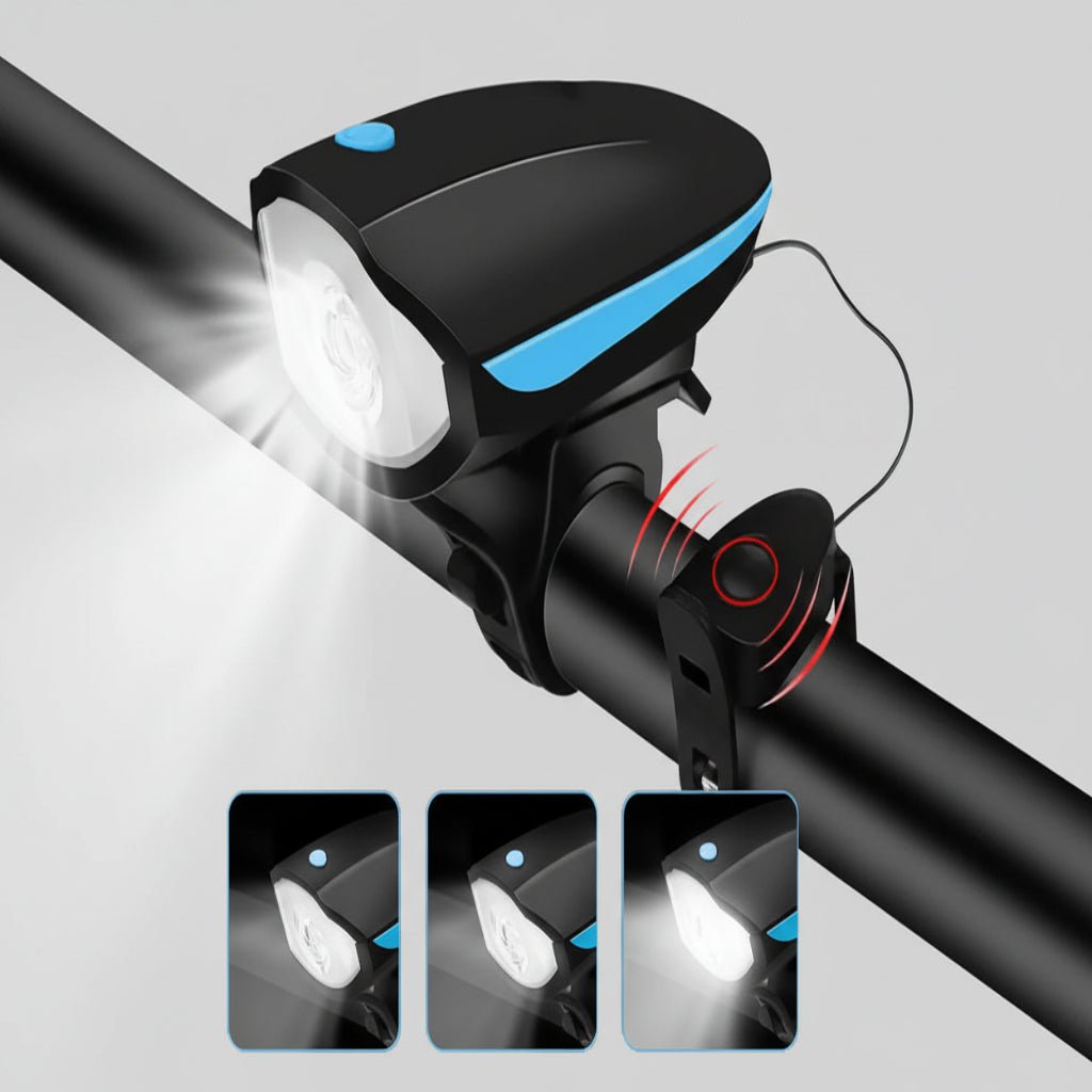 LUCE DI AVVERTENZA – Faro LED ricaricabile 3-in-1 per bicicletta e clacson per una maggiore sicurezza durante la pedalata