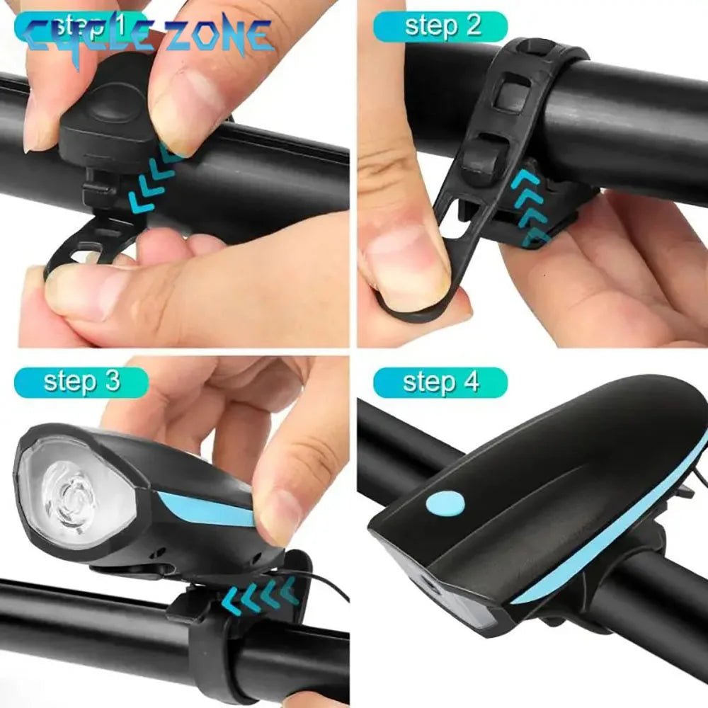 LUCE DI AVVERTENZA – Faro LED ricaricabile 3-in-1 per bicicletta e clacson per una maggiore sicurezza durante la pedalata