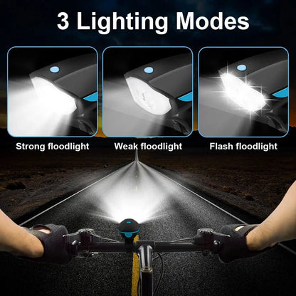LUCE DI AVVERTENZA – Faro LED ricaricabile 3-in-1 per bicicletta e clacson per una maggiore sicurezza durante la pedalata