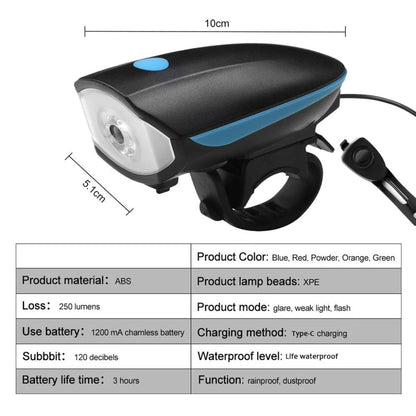 LUCE DI AVVERTENZA – Faro LED ricaricabile 3-in-1 per bicicletta e clacson per una maggiore sicurezza durante la pedalata