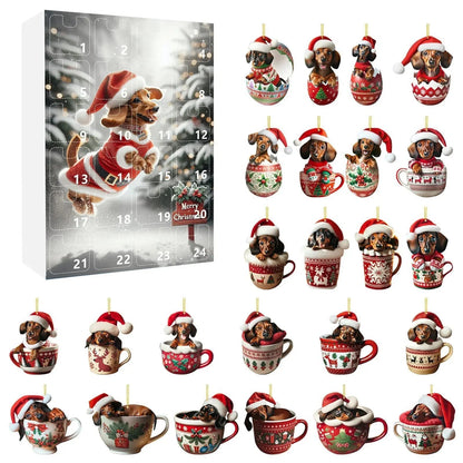 DachshundCharm | Calendario dell'Avvento in acrilico con cane per il conto alla rovescia delle feste