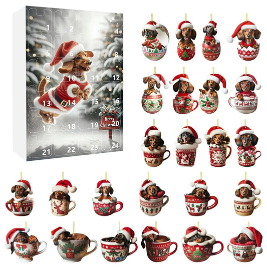 DachshundCharm | Calendario dell'Avvento in acrilico con cane per il conto alla rovescia delle feste