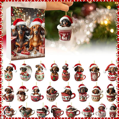 DachshundCharm | Calendario dell'Avvento in acrilico con cane per il conto alla rovescia delle feste