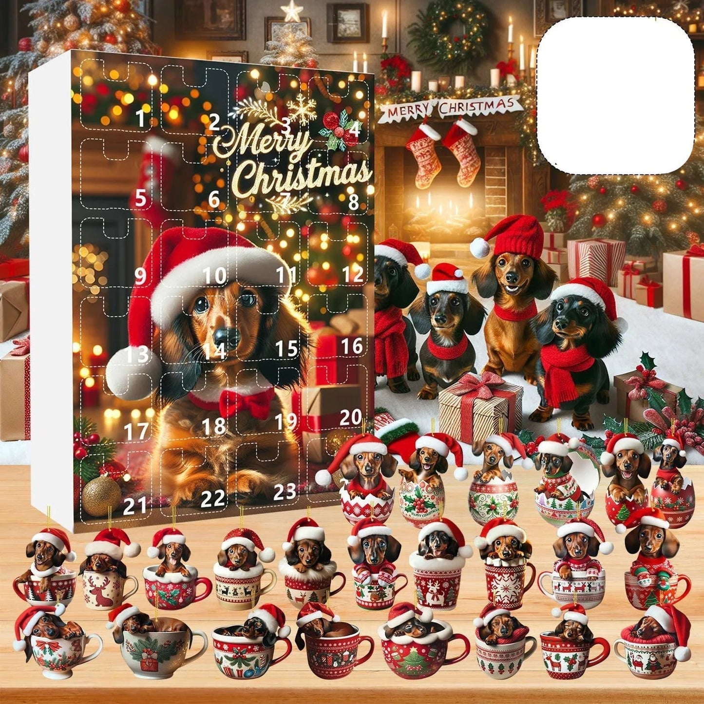 DachshundCharm | Calendario dell'Avvento in acrilico con cane per il conto alla rovescia delle feste