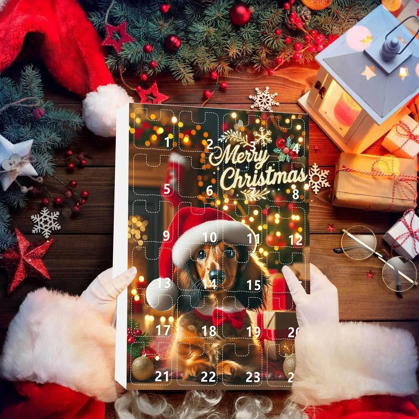 DachshundCharm | Calendario dell'Avvento in acrilico con cane per il conto alla rovescia delle feste