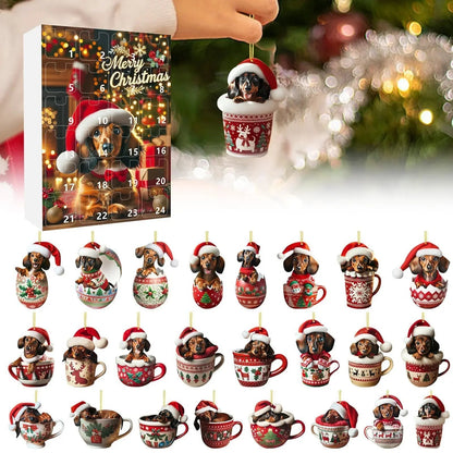 DachshundCharm | Calendario dell'Avvento in acrilico con cane per il conto alla rovescia delle feste