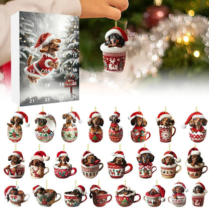 DachshundCharm | Calendario dell'Avvento in acrilico con cane per il conto alla rovescia delle feste