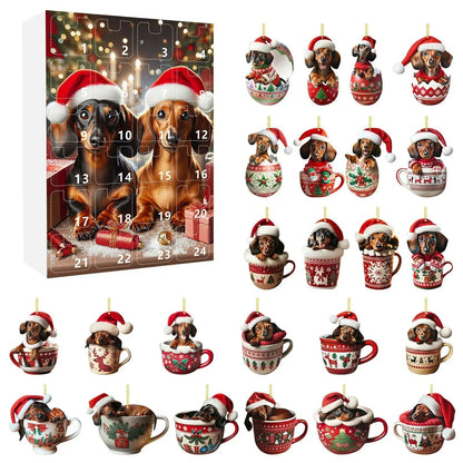 DachshundCharm | Calendario dell'Avvento in acrilico con cane per il conto alla rovescia delle feste