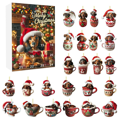 DachshundCharm | Calendario dell'Avvento in acrilico con cane per il conto alla rovescia delle feste