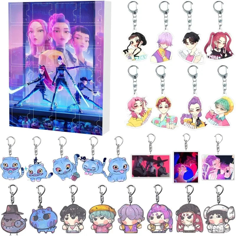 Demonix | Calendario dell'Avvento K-Pop Dark Fantasy unico con 24 portachiavi da collezione