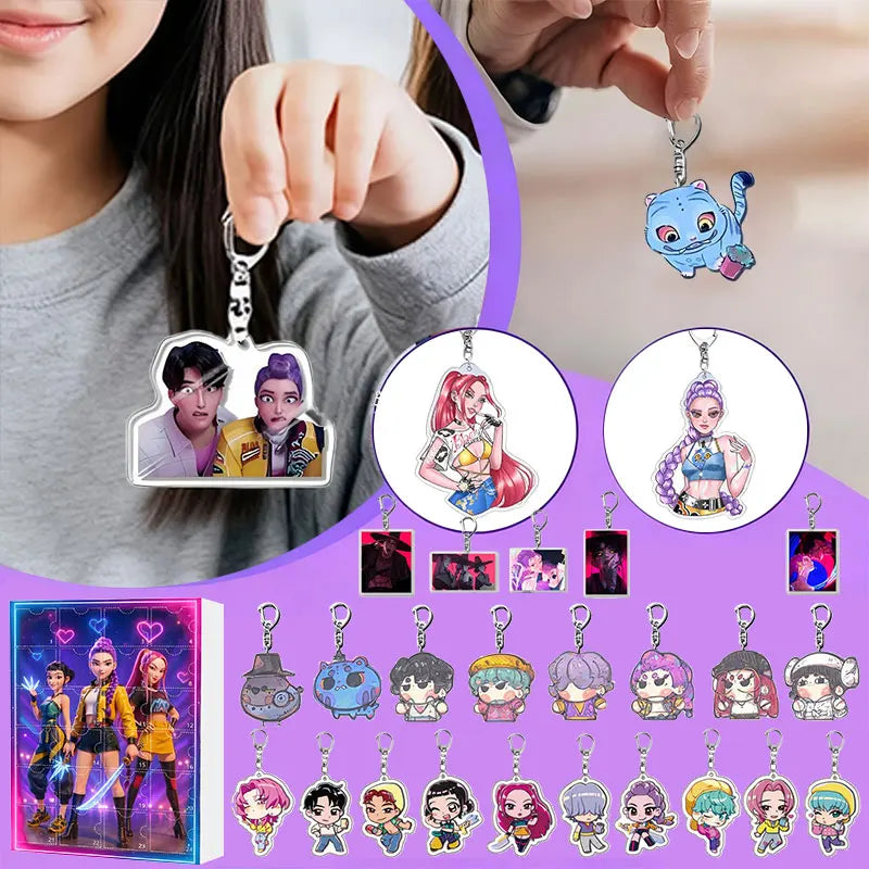 Demonix | Calendario dell'Avvento K-Pop Dark Fantasy unico con 24 portachiavi da collezione