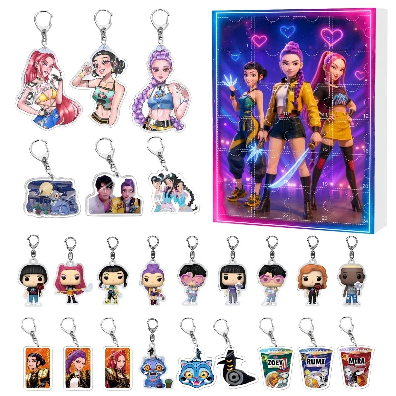 Demonix | Calendario dell'Avvento K-Pop Dark Fantasy unico con 24 portachiavi da collezione