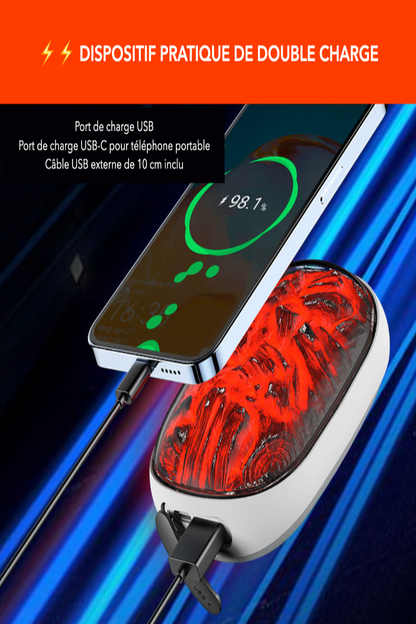 Scaldamani leggero ricaricabile con effetto fiamma – Riscaldamento rapido, 3 livelli, USB-C, Power Bank 2000 mAh