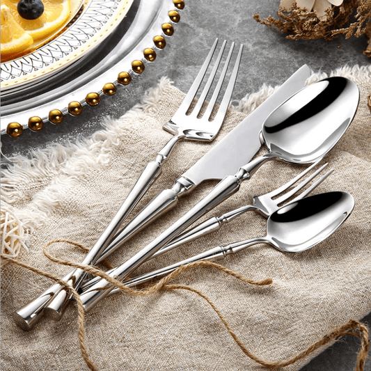 MEALORA – Set di posate in acciaio inossidabile da 24 pezzi, semplice, per uso quotidiano