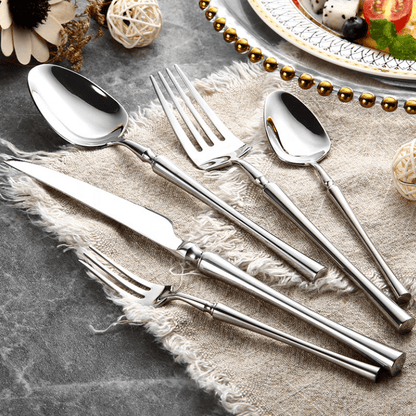 MEALORA – Set di posate in acciaio inossidabile da 24 pezzi, semplice, per uso quotidiano
