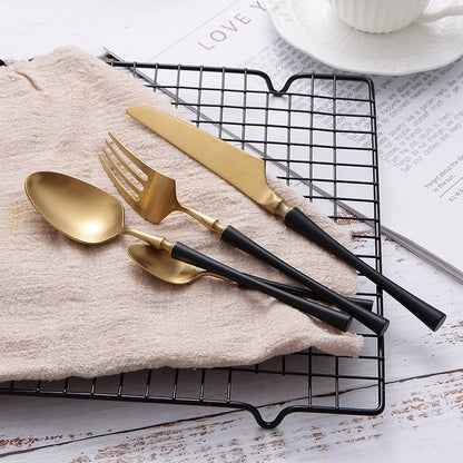 MEALORA – Set di posate in acciaio inossidabile da 24 pezzi, semplice, per uso quotidiano