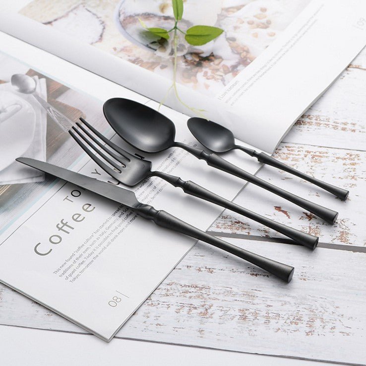MEALORA – Set di posate in acciaio inossidabile da 24 pezzi, semplice, per uso quotidiano