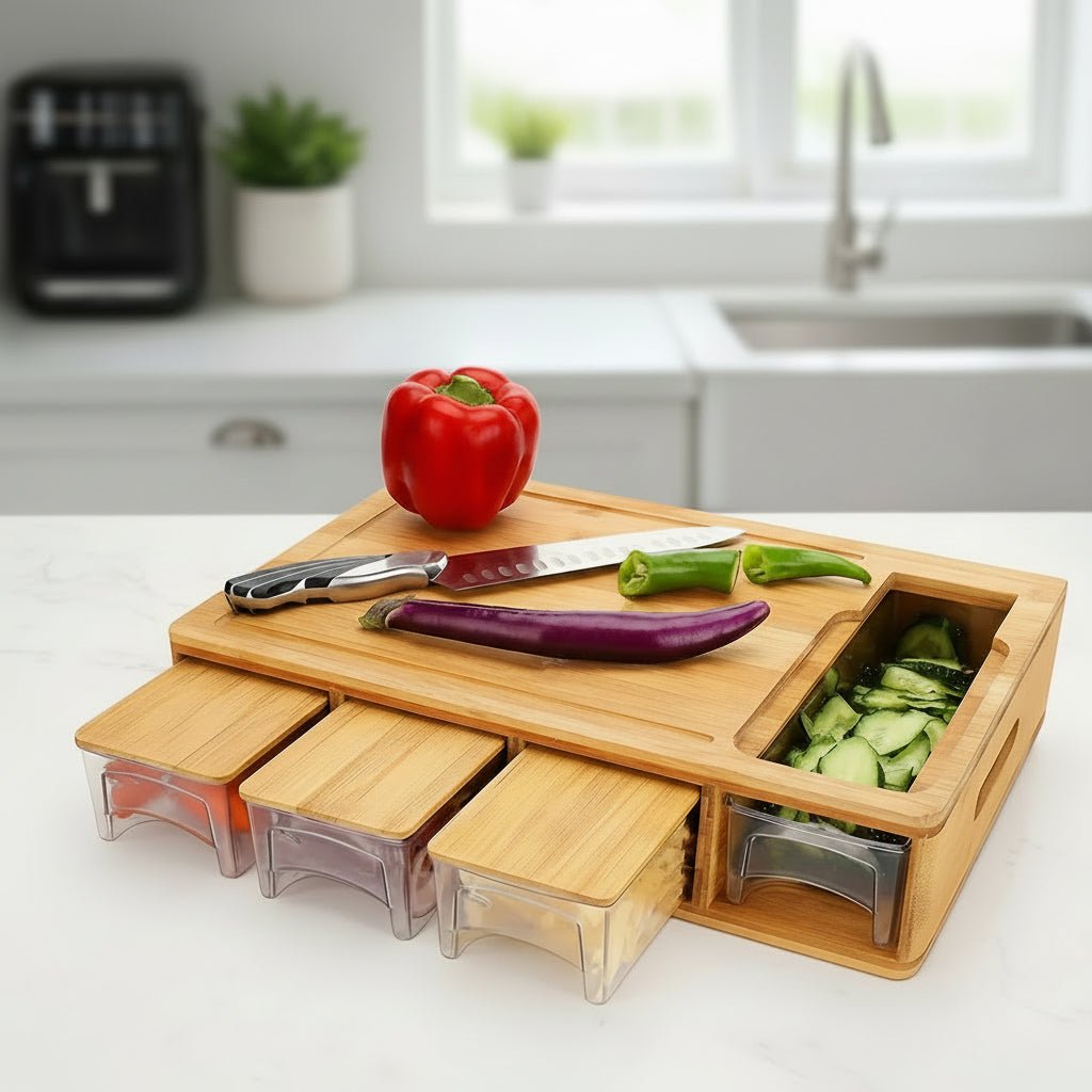 SLICEECO – Tagliere ecologico in bambù con lame intercambiabili e ciotole di conservazione
