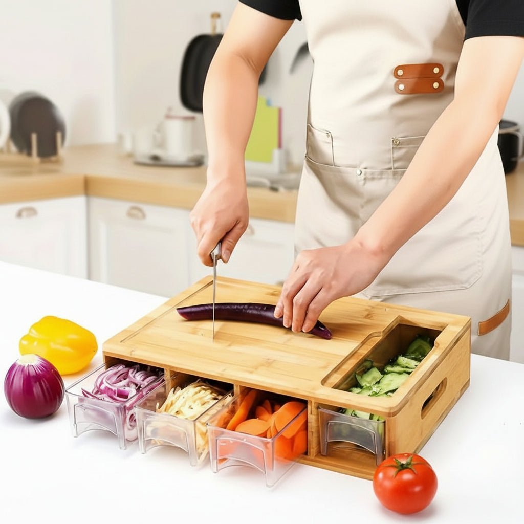 SLICEECO – Tagliere ecologico in bambù con lame intercambiabili e ciotole di conservazione