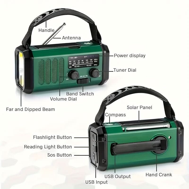 EcoPower Radio di Emergenza – radio di emergenza tutto-in-uno con torcia e funzione di ricarica USB
