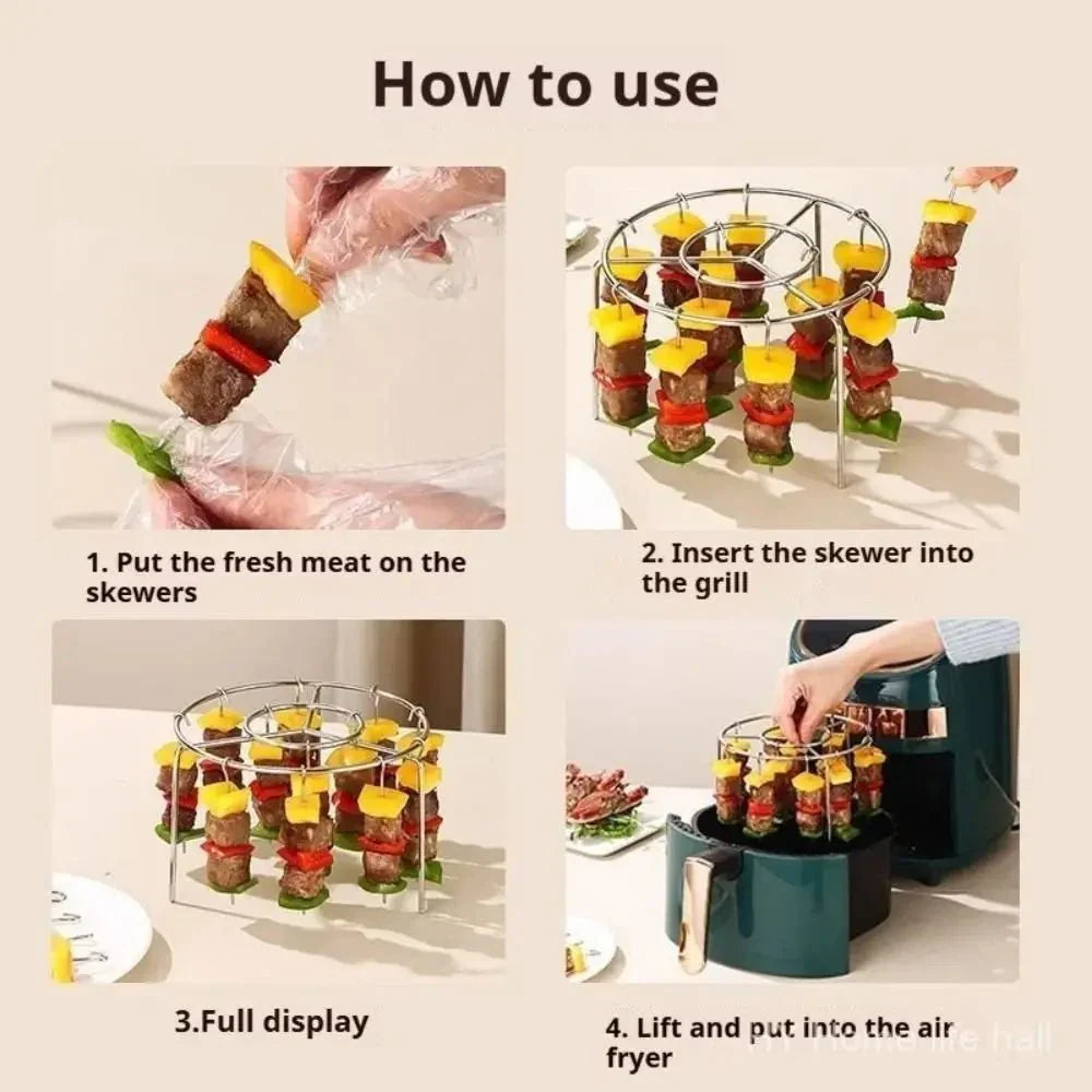 AIRSKEWER – Griglia in acciaio inossidabile per friggitrice ad aria con porta-spiedini