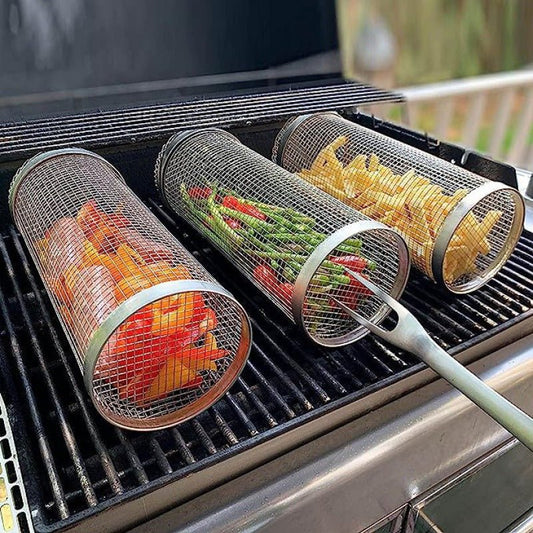 GRILLMASTER PRO - Cestello per barbecue rotante in acciaio inox per una cottura uniforme