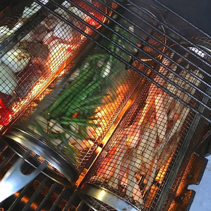 GRILLMASTER PRO - Cestello per barbecue rotante in acciaio inox per una cottura uniforme