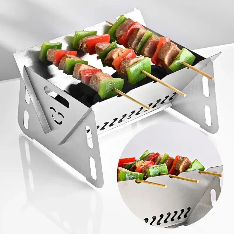 GRILLFOLD – Griglia a carbone portatile in acciaio inossidabile per uso all’aperto