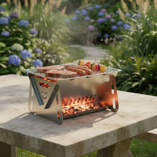 GRILLFOLD – Griglia a carbone portatile in acciaio inossidabile per uso all’aperto