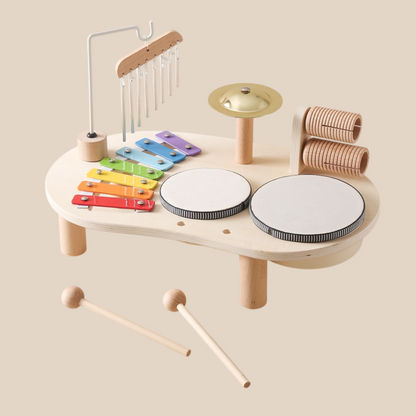 Tavolo Musicale in Legno Educativo per Bambini – Include xilofono, tamburi e piatti!