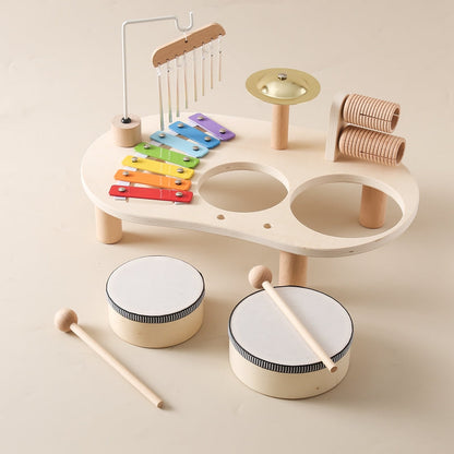 Tavolo Musicale in Legno Educativo per Bambini – Include xilofono, tamburi e piatti!