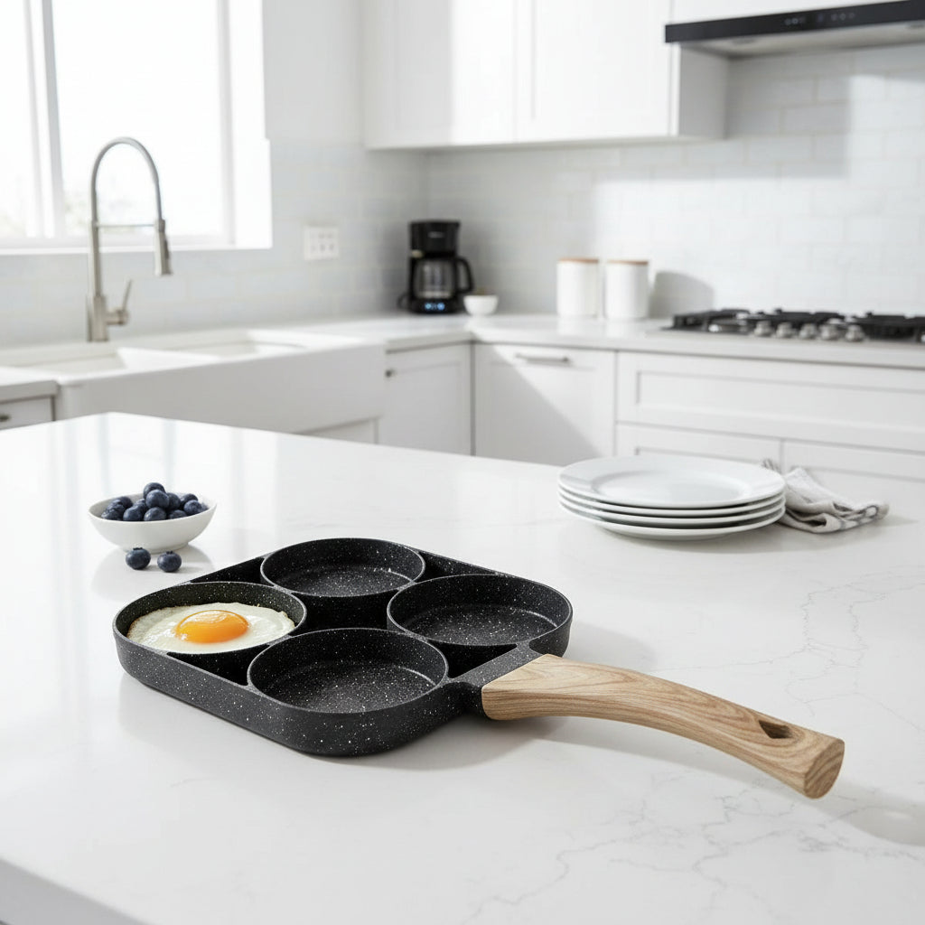 Padella antiaderente Culinara a 4 fori | Padella multiuso per uova e pancake | Alluminio resistente | Facile da pulire