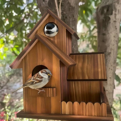 TIMBERROOST – Casetta per uccelli rustica in legno massiccio con più camere di nidificazione per uso esterno