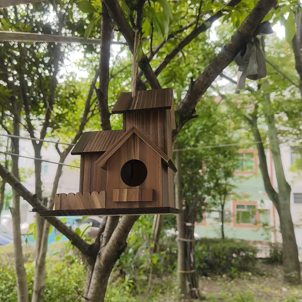 TIMBERROOST – Casetta per uccelli rustica in legno massiccio con più camere di nidificazione per uso esterno