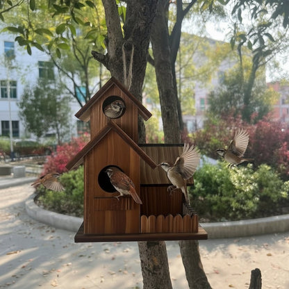 TIMBERROOST – Casetta per uccelli rustica in legno massiccio con più camere di nidificazione per uso esterno