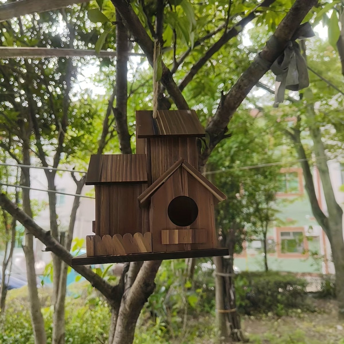 TIMBERROOST – Casetta per uccelli rustica in legno massiccio con più camere di nidificazione per uso esterno