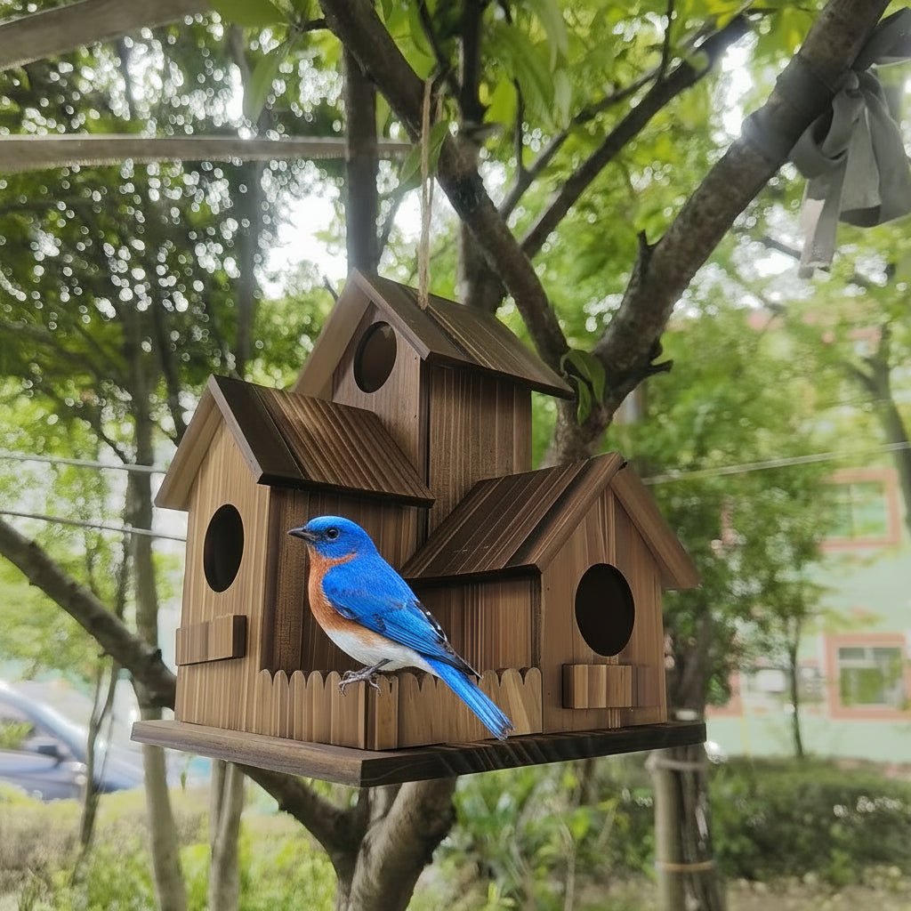 TIMBERROOST – Casetta per uccelli rustica in legno massiccio con più camere di nidificazione per uso esterno