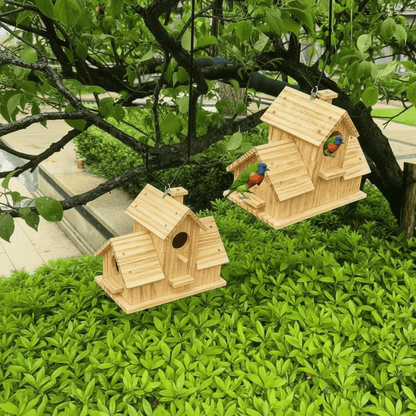 BIRDWALDEN – Casetta per uccelli rustica realizzata in legno massiccio, con una cassetta di nidificazione a più camere per uccelli da giardino