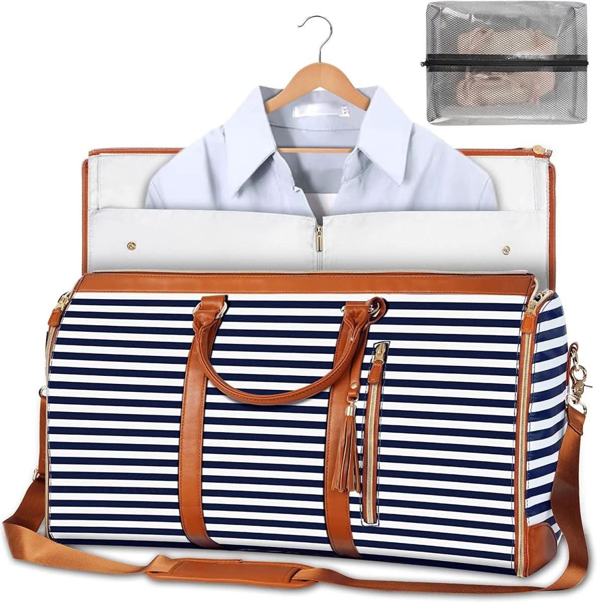 GARMENTGO Borsa da viaggio - Borsa per abiti pieghevole in pelle PU per viaggiare senza pieghe con stile