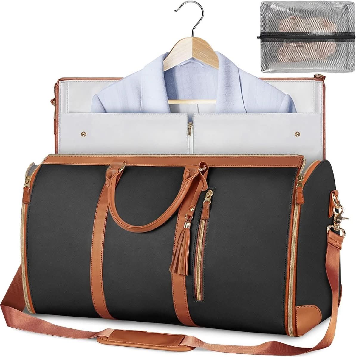 GARMENTGO Borsa da viaggio - Borsa per abiti pieghevole in pelle PU per viaggiare senza pieghe con stile
