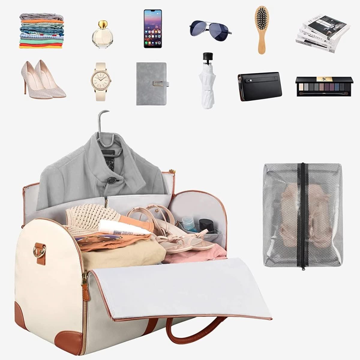 GARMENTGO Borsa da viaggio - Borsa per abiti pieghevole in pelle PU per viaggiare senza pieghe con stile