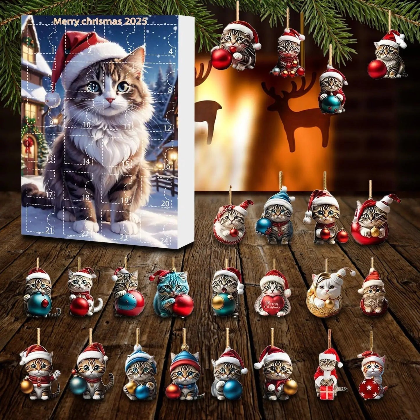 FelineFest | Set di ornamenti per gatti in acrilico resistente per decorazioni natalizie