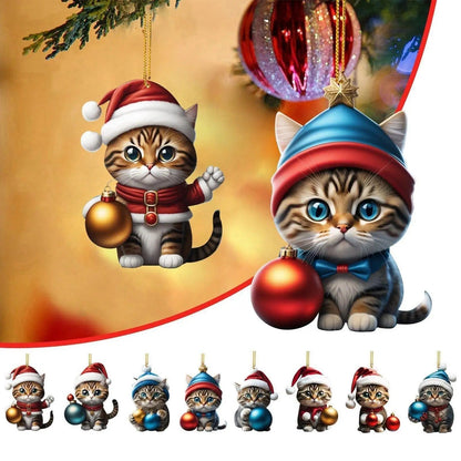 FelineFest | Set di ornamenti per gatti in acrilico resistente per decorazioni natalizie