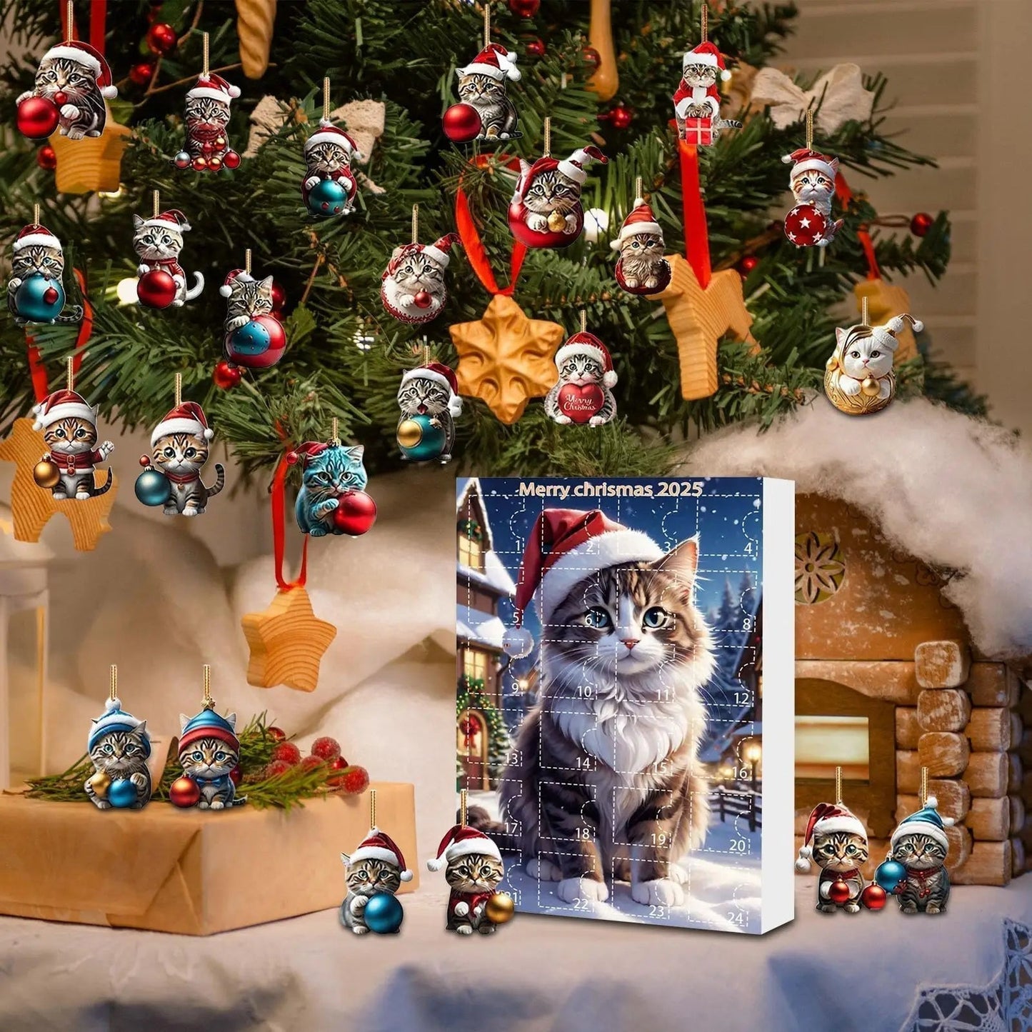 FelineFest | Set di ornamenti per gatti in acrilico resistente per decorazioni natalizie