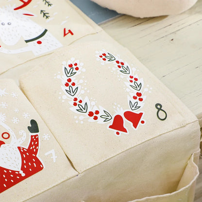 FestiveCanvas | Calendario dell'Avvento colorato da appendere con 24 tasche portaoggetti