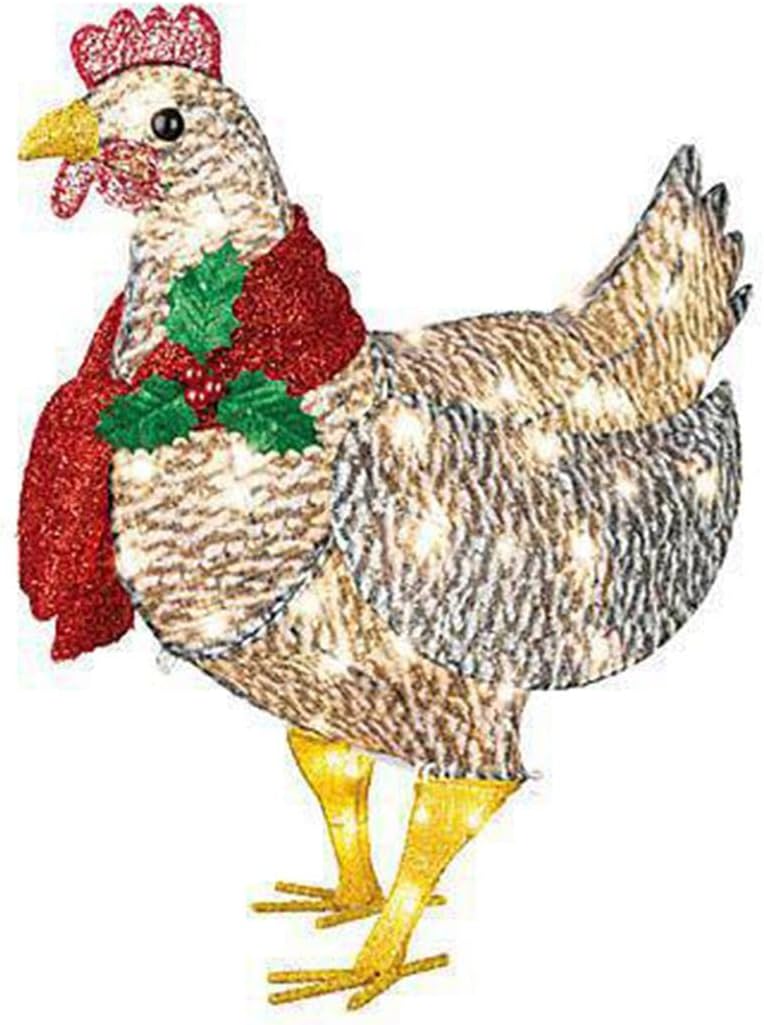 FestiveGlow | Affascinante decorazione da giardino a forma di pollo luminoso con sciarpa