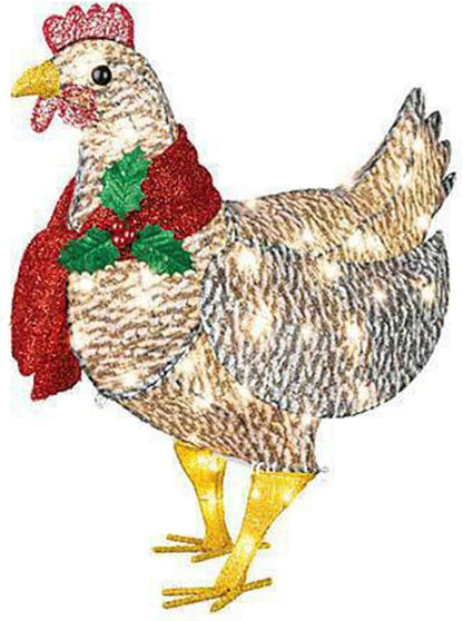FestiveGlow | Affascinante decorazione da giardino a forma di pollo luminoso con sciarpa