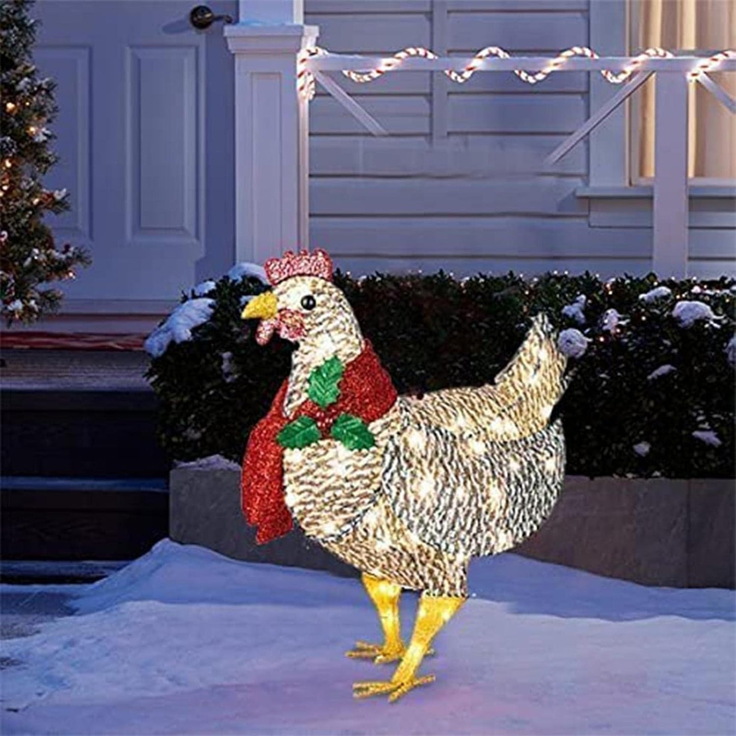 FestiveGlow | Affascinante decorazione da giardino a forma di pollo luminoso con sciarpa